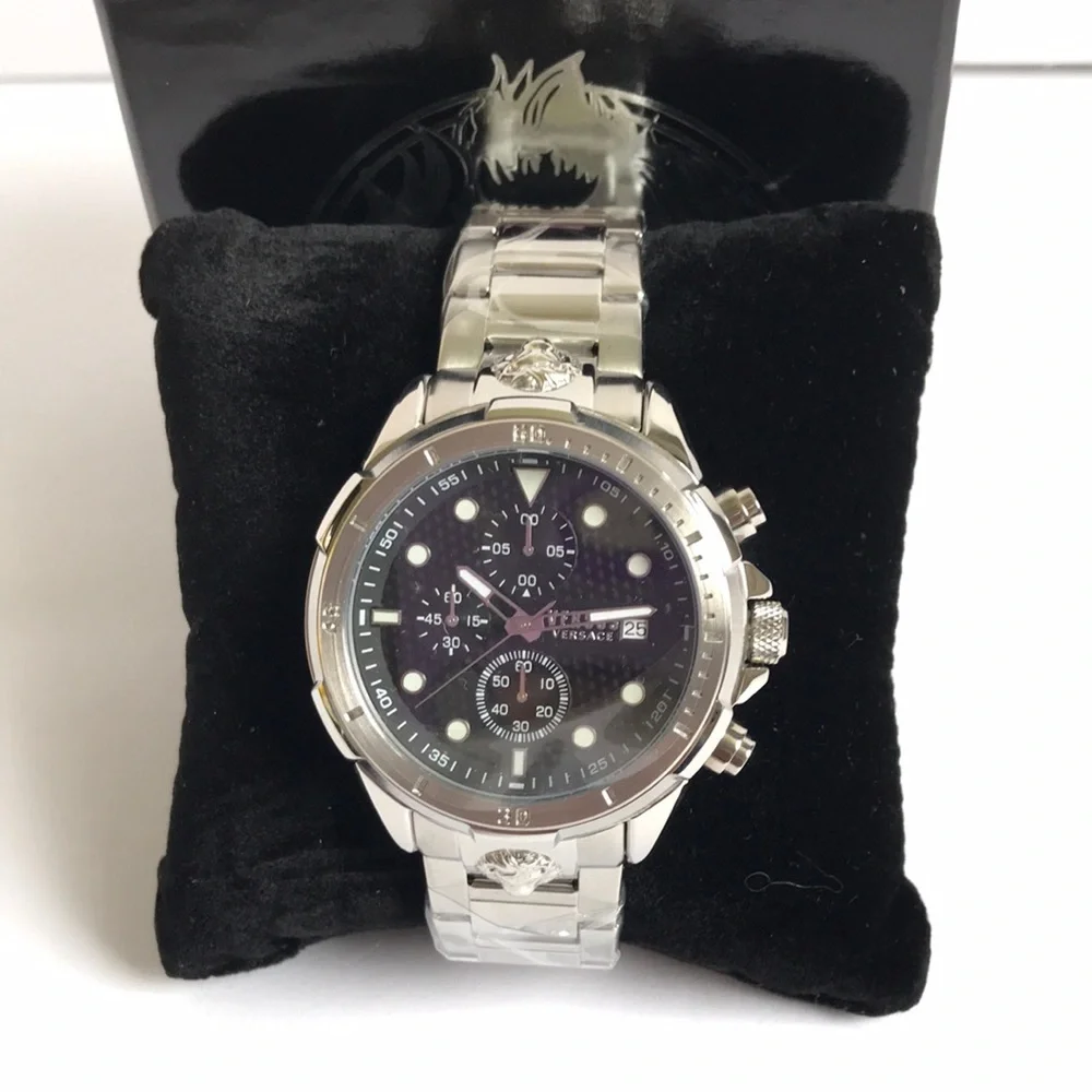 Versace Stainless Steel Chronograph Watch - Black Dial